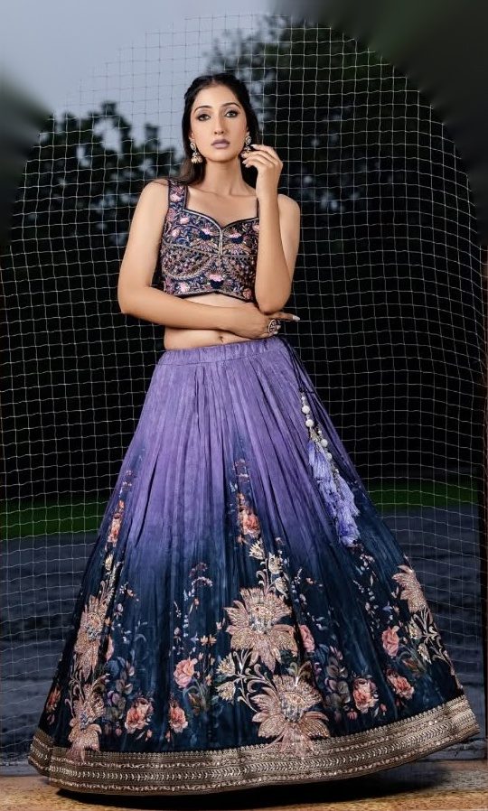 Midnight ombre floral lehenga