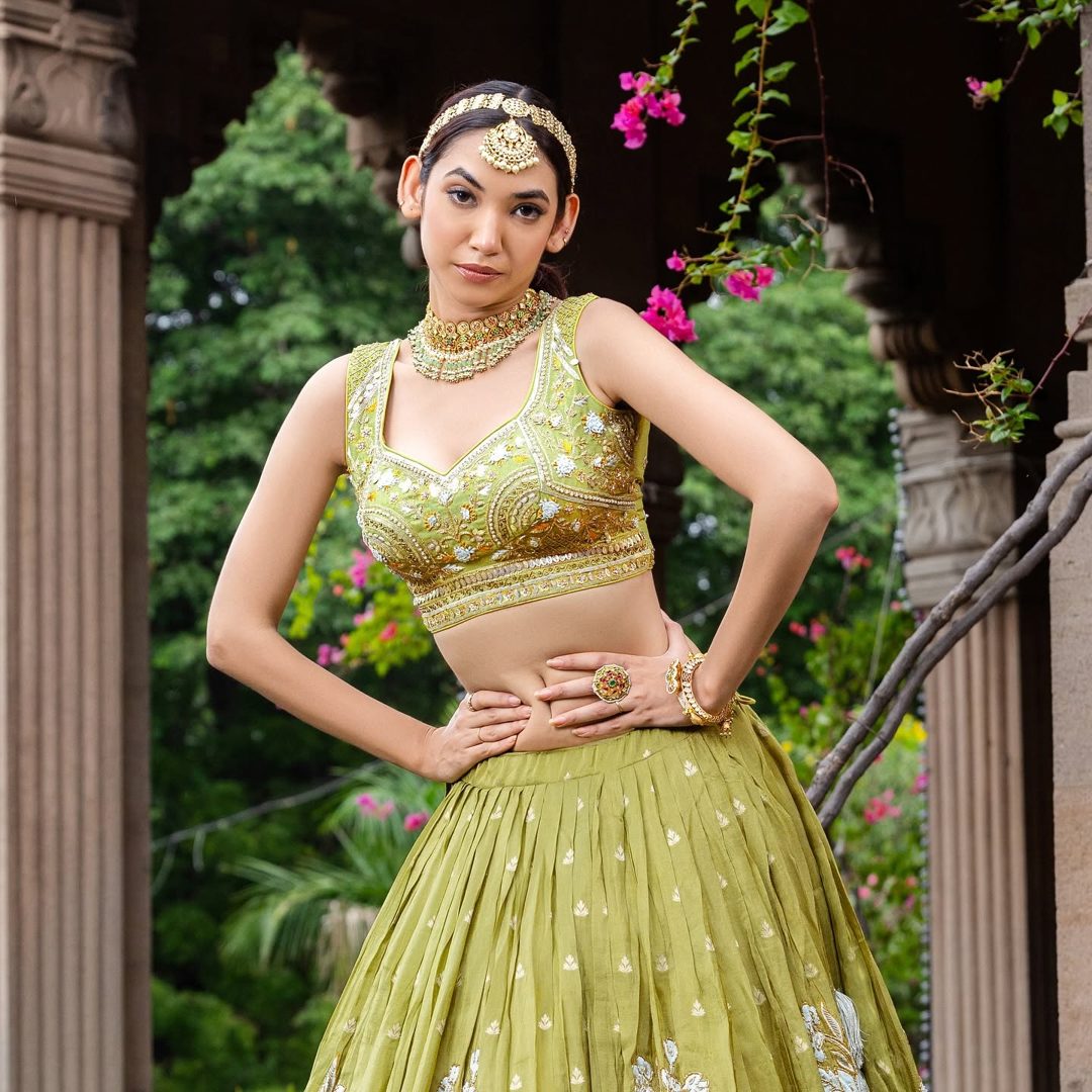 Pista floral lehenga