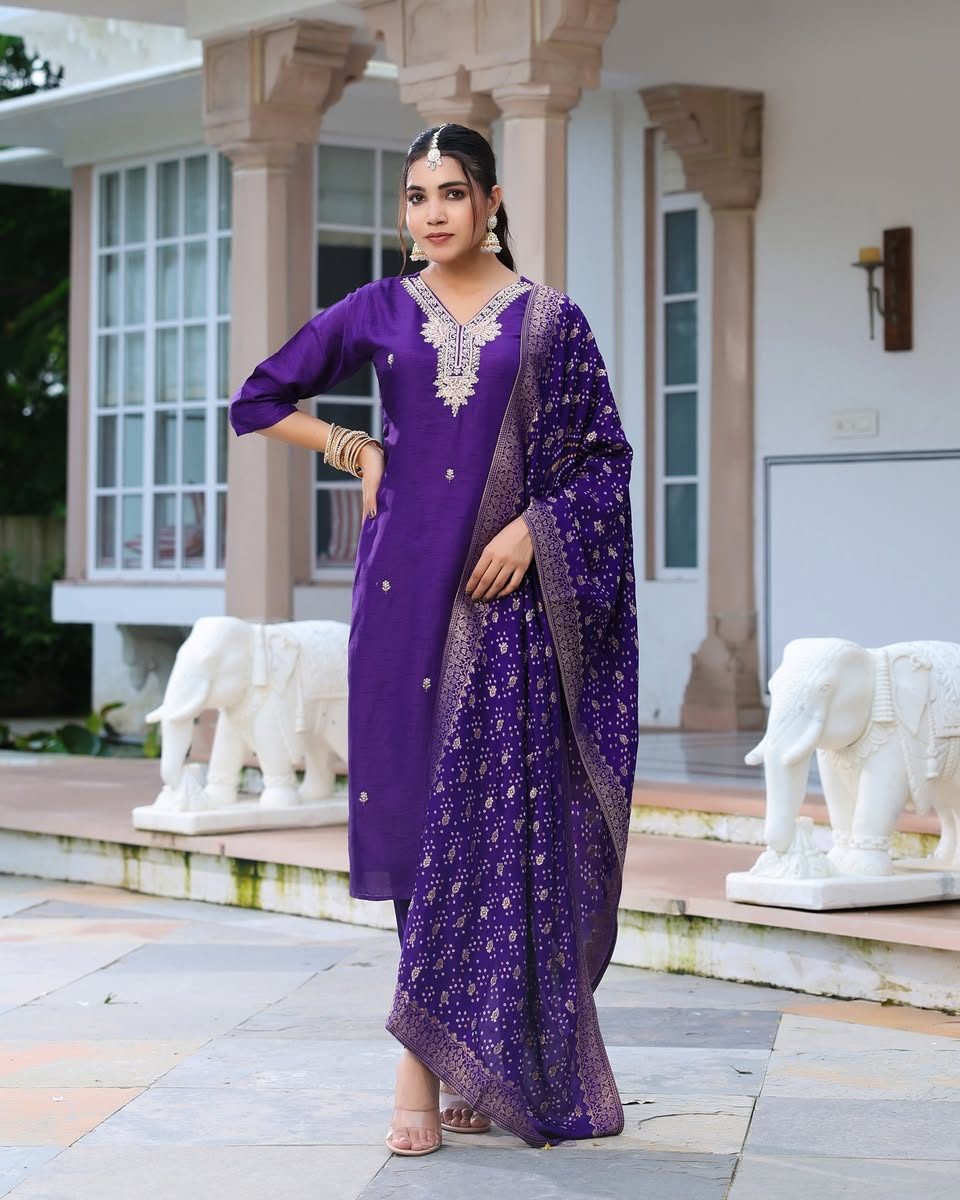 Purple bandhani dupatta suit