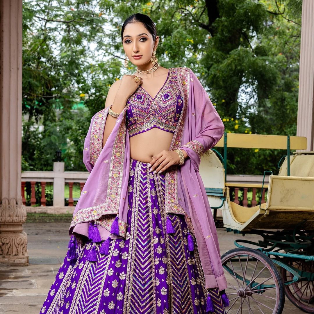 Purple chevron gota lehenga
