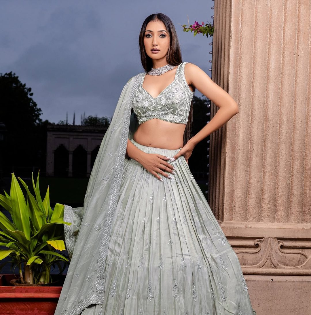 Sage sequin lehenga